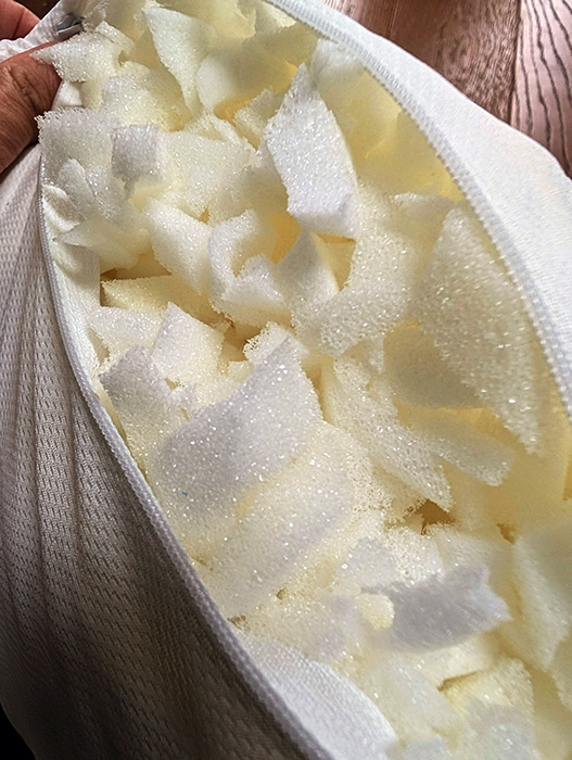 The shredded memory foam fill inside the Dual Comfort Pro